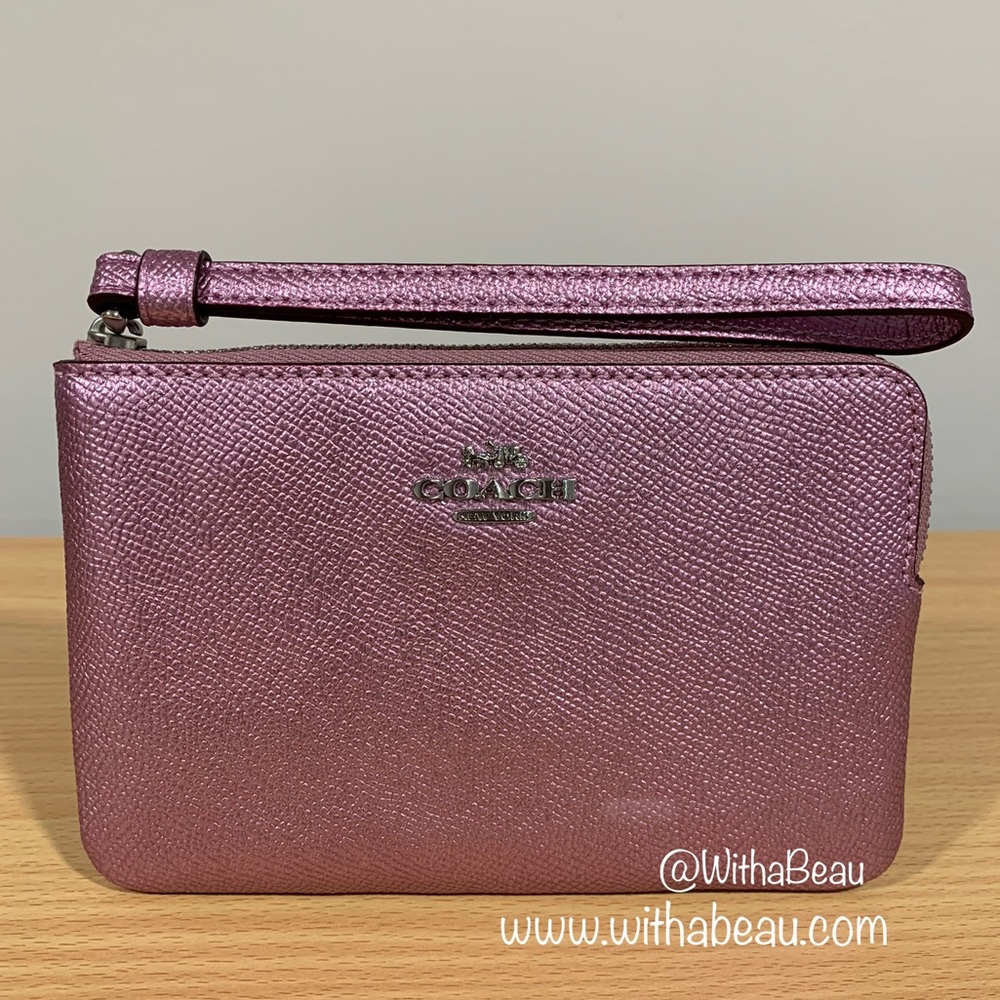 Coach Corner Zip Wristlet - Silver/Metallic Lilac/Pink (Limited Edition)
